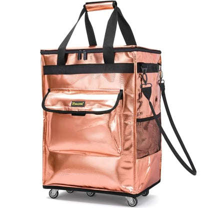 BALEINE Reusable Grocery Bag on Wheels, Foldable Rolling Tote Bag - color: Rose Gold, size: Medium