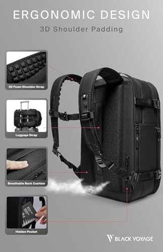 Vortex Vacuum Seal Travel Backpack 60L Expandable Air Compression System Water Resistant TSA Lock Carry-On - color: Black