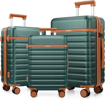 3 Piece Luggage Set, Lightweight Hardshell Large Checked Suitcase TSA Lock - color: Dark Green, size: 3-Piece Sets (20in/24in/28in)