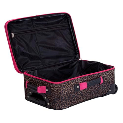 Rockland Fashion Softside 2 Piece Luggage Set, Expandable, (14" Tote/19" Upright), Pink Leopard - color: Pink Leopard, size: 2 Piece (19"/14" Tote)