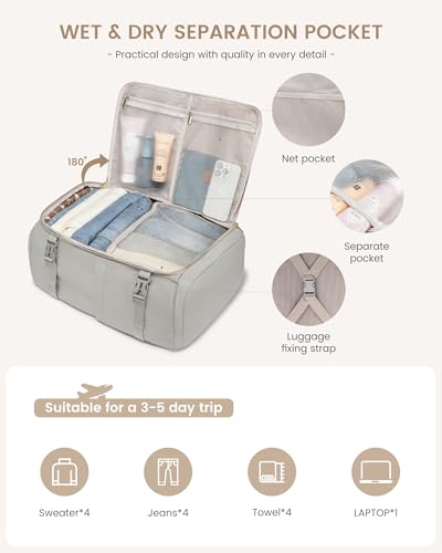 LOVEVOOK Travel Backpack Carry on Flight Approved for Women/Men - color: Gray & Pink, size: 50L-4PCS