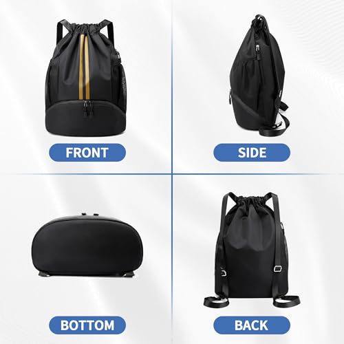 JELUTAR Drawstring Backpack Gym Bag with Shoes Pocket, Black Gold - color: Black Gold, size: Large