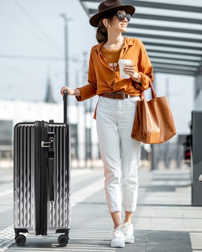 Expandable 20 Inch Carry on Luggage Suitcase with TSA Lock - color: GlossyBlack, size: S(carry-on-20")