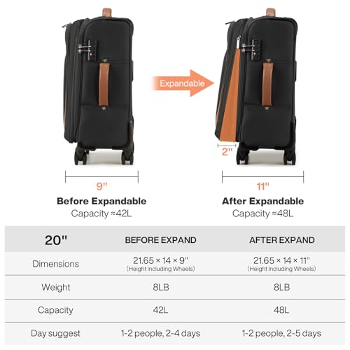 mixi Carry On Luggage 20 Inch Softside Expandable Suitcase, Black - color: Black, size: 20-Inch Carry On