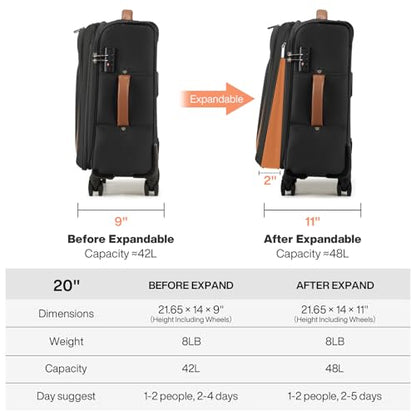 mixi Carry On Luggage 20 Inch Softside Expandable Suitcase, Black - color: Black, size: 20-Inch Carry On