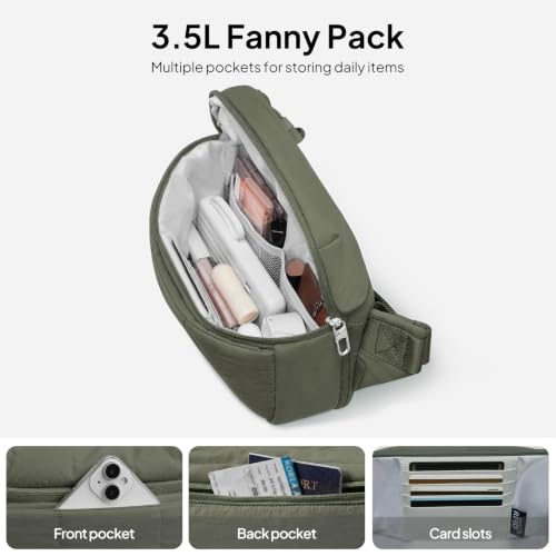 TOPEAST Waist Pack 3.5L Fanny Packs with Water Bottle Holder - color: Dark Green