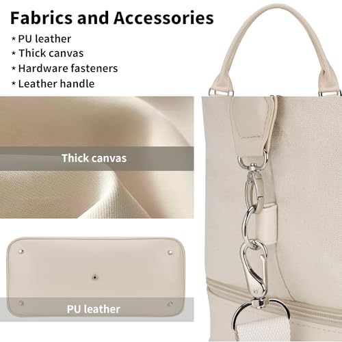 Women's Weekender bag Travel Duffel Bag with Shoe Compartment 21-inch Airline-Approved Carry-On, 2-Piece Overnight Bag Set Personal Item Luggage - color: D-Beige
