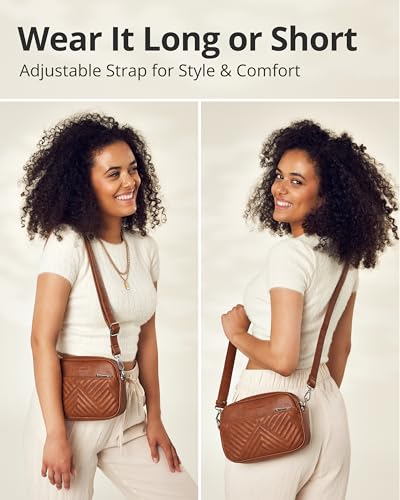 Vantamo Premium Quilted Crossbody Bags for Women with Anti-Pickpocket Clip, Vegan Leather Handbags, Travel Purses for Women - color: Coffee