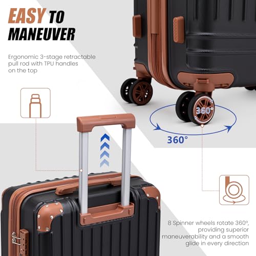 KUNEL Luggage Sets 5 Piece, Hardshell Expandable Suitcase, 20/24/28inch - color: Black