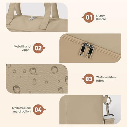 Women's Weekender bag Travel Duffel Bag with Shoe Compartment 21-inch Airline-Approved Carry-On, 2-Piece Overnight Bag Set Personal Item Luggage - color: 1-Khaki
