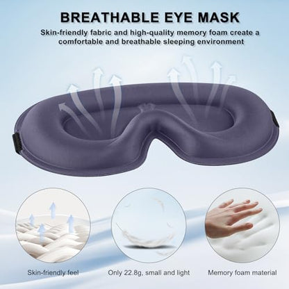 2 Pack Sleep Mask for Side Sleeper, Complete Light Blocking 3D Sleeping Eye Mask, Soft Breathable Eye Cover for Women Men, Travel, Nap, Relaxing Zero Pressure Night Blindfold (Black+Blue Grey) - color: Black+blue Grey