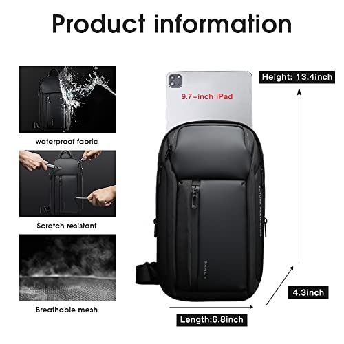 BANGE Men's Crossbody Backpack - Waterproof Shoulder Bag for Travel, Hiking & Daily Commute - color: Black