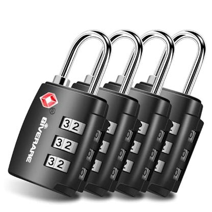 4 Pack TSA Approved Travel Luggage Locks, Combination Lock Alloy Body, Metal Keyless 3-Digit Padlocks, TSA Accepted Compatible Padlock for Gym Locker, Golf Bag Case, Backpack, Black-by GIVERARE - color: 4 Pack Black