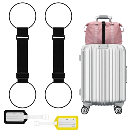 2 Pack Multi Use Strong Adjustable Luggage Connector Straps, Elastic Fastening Belt with Anti-Slip Design, Durable Polyester Travel Strap for Suitcases, Home(Black)