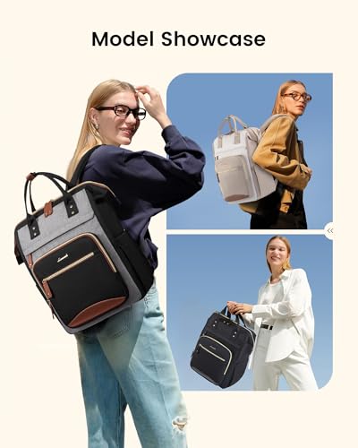LOVEVOOK Laptop Backpack Women, 15.6 Inch Work Backpack - color: Black-grey, size: 15.6INCH