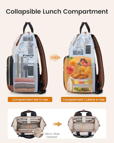 LOVEVOOK Lunch Backpack Women, 17 Inch Laptop Work Bag Lunch Compartment - color: Black-white-brown, size: 17 Inch-Lunch Compartment