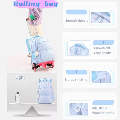 Star Print Green Rolling Backpack for Girls Kids Bag with Wheels - color: 2 Wheels 05 Green, style: 2 Wheels