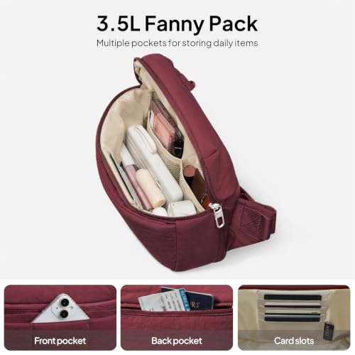 TOPEAST Waist Pack 3.5L Fanny Packs with Water Bottle Holder - color: Burgundy