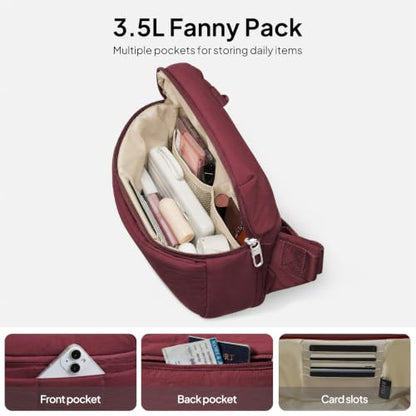 TOPEAST Waist Pack 3.5L Fanny Packs with Water Bottle Holder - color: Burgundy