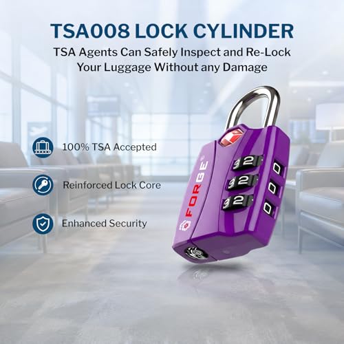 Forge TSA Approved Luggage Locks, Open Alert TSA Locks, Purple, 4 Pack - color: Purple 4PK