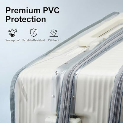 Clear Carry On Luggage Cover, Expandable Width, No Disassembly, 24 Inch with Front Pocket Zipper, PVC Plastic Material, Travel Waterproof Transparent Suitcase Protector - color: Expandable (Front Access Only), size: 24 inch (Right Handle)