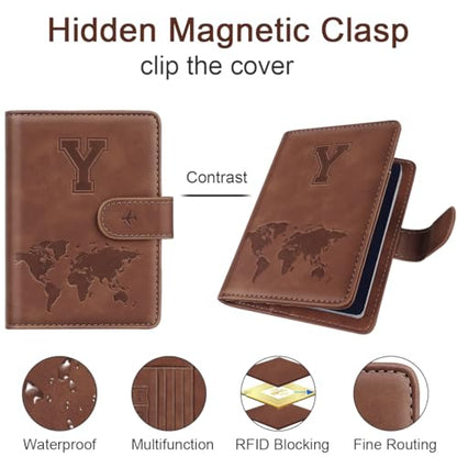 Passport Holder Wallet Cover Personalized Initial Travel Essentials - color: Brown, size: Y