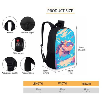 Capybara Dive Design Backpack with Lunch Box for Boys Girls Elementary & Middle School 3-in-1 Set, Durable Lightweight Bookbags for Kids Age 6-8 - color: Capybara Dive