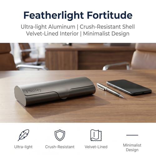 Philley Aluminum Ultra-Light Eyeglasses Slim Reading Glasses Case - color: Gun Grey