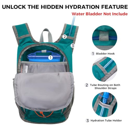 Small Hiking Backpack 13L Lightweight Foldable Travel Daypack for Men Women - color: Teal Blue