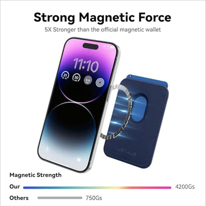 2Pack Magnetic Wallet Cell Phone Card Holder for Phone Case with Mag-Safe, Stronger Magnetic RFID Leather Phone Wallet Stick on Series of iPhone 17/16/15/14/13/12 and Pro/Promax,2-Pack White - color: Indigo Blue, size: 2 Pack