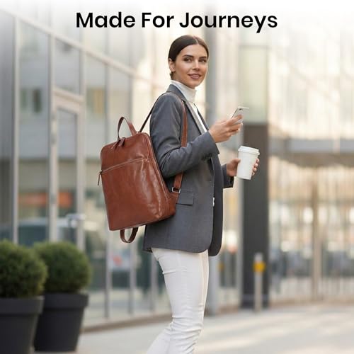 Genuine Leather Backpack for Women, 12.5 Inch, Tan - color: Tan