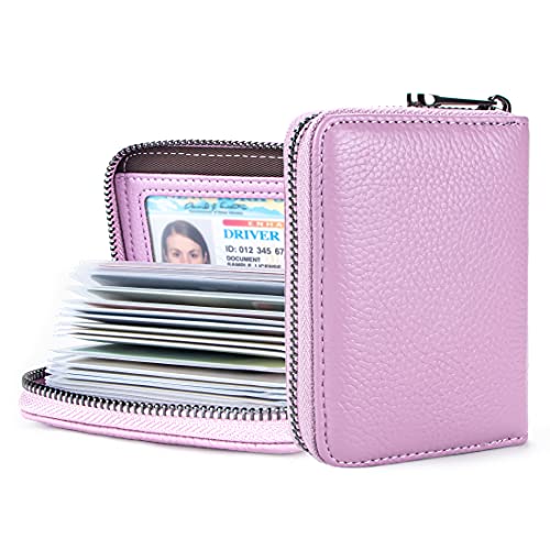 Suweibuke Genuine Leather Credit Card Holder Zipper Wallet RFID Blocking Secure Card Case ID Case Organizer (Light Purple) - color: Light Purple