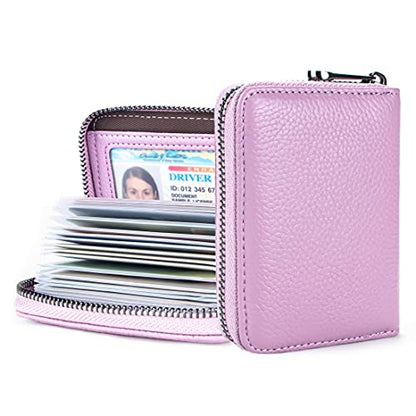 Suweibuke Genuine Leather Credit Card Holder Zipper Wallet RFID Blocking Secure Card Case ID Case Organizer (Light Purple) - color: Light Purple