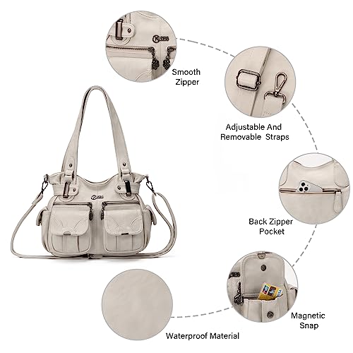 KL928 Women's Shoulder Purse Large Hobo Tote PU Leather Multi-Pocket Bag - color: Small#light Grey