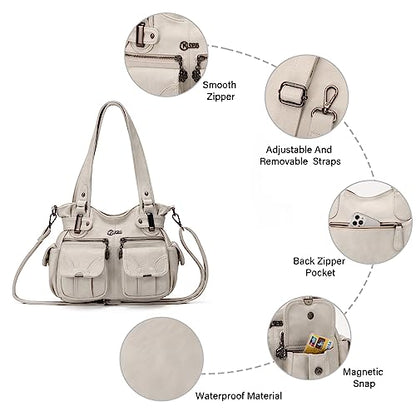 KL928 Women's Shoulder Purse Large Hobo Tote PU Leather Multi-Pocket Bag - color: Small#light Grey
