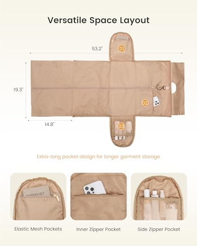 LOVEVOOK Garment Bags for Travel,Convertible Garment Bag for Women with Shoe Pouch,Carry on Duffel Bag with Toiletry Bag, 2 in 1 Hanging Suitcase Suit Bag,Waterproof Weekender Bags for Business Trip - color: Beige-Bean Green-Dark green