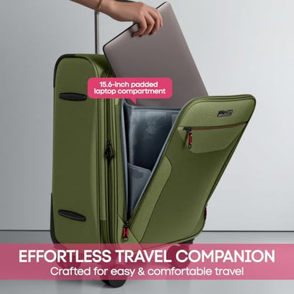 22'' Upright Spinner Softshell Suitcase w/Spinner Wheels - color: Green, size: Carry-On 22 inch