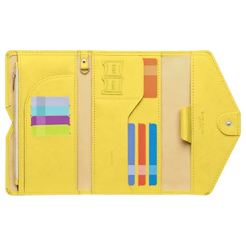 Passport Holder Travel Wallet Organizer for Women,Primrose Yellow | RFID secure, 6 card slots, 28 sim pockets, passport holder with zip-around wallet, slim fit for women travelers. - color: Primrose Yellow