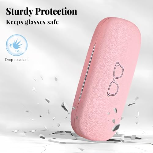 RayLove 2 Pack Unisex Hard Shell Glasses Case with Eyewear Accessories - color: Pink
