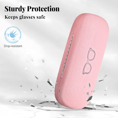 RayLove 2 Pack Unisex Hard Shell Glasses Case with Eyewear Accessories - color: Pink