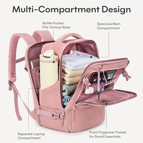 mibasies 30L Airline Approved Travel Carry On Backpack, fit 15.6" Laptop - color: Dark Pink, size: Large