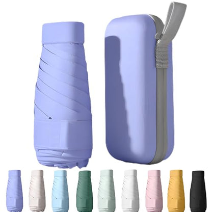Mini Travel Sun Umbrella for Purse, UPF 50+ with Case - color: Purple