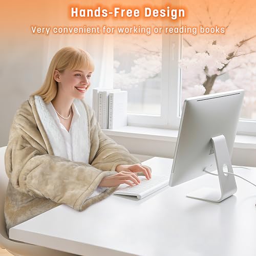 Catalonia Heated Blanket with Sleeves, Wearable Electric Throw for Adults - color: Camel