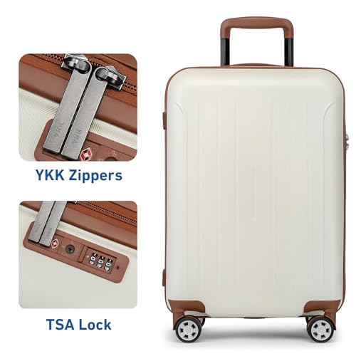 KYME Luggage Sets 2 Piece Hardshell Suitcase with TSA Lock,Beige,20"/24" - color: Beige, size: 2Pcs Set(20"/24")