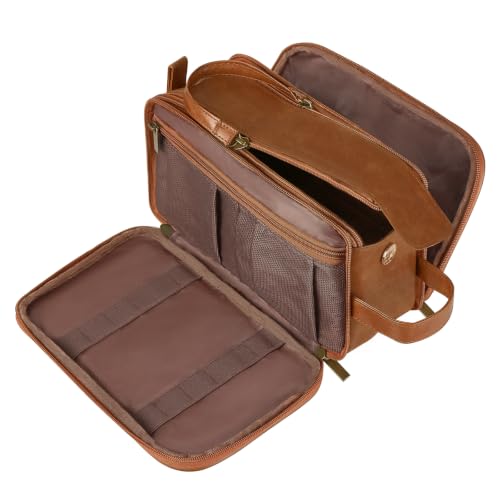 Mkono Men Toiletry Travel Bag PU Leather Hanging Shaving Dopp Kit Organizer