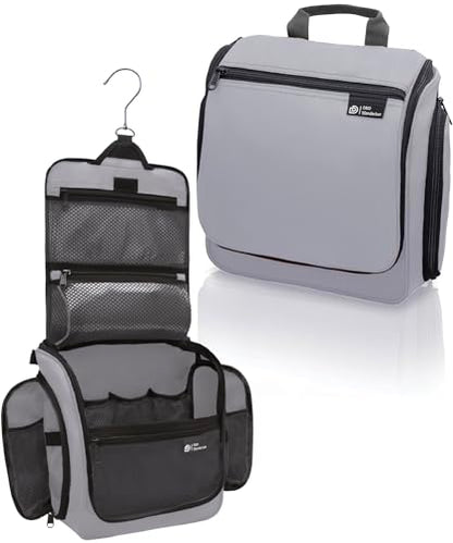 D&D Wanderlust D&D Hanging Travel Toiletry Bag for Men and Women – Cosmetics, Makeup and Toiletries Organizer Kit with 10 Compartments - color: Light Gray Large