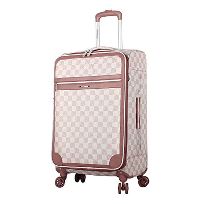 Steve Madden Designer Luggage Collection - Lightweight 24 Inch Expandable Softside Suitcase - Mid-size Rolling 4-Spinner Wheels Checked Bag (Chalet Pink, 24in) - color: Chalet Pink, size: 24 Inches