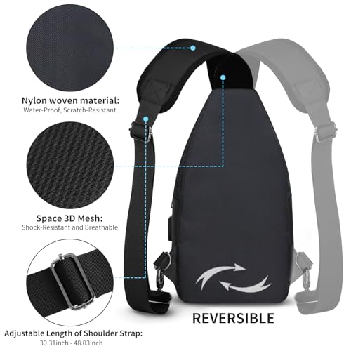 AMJ Crossbody Sling Bag Men Women, Casual Shoulder Backpack, Chest Daypack Satchel for Hiking Travel - color: Black, size: Small