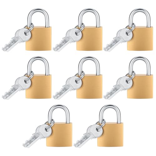 8 Pcs Small Solid Brass Padlocks with Same Keys Keyed Lock - color: Gold, size: 32MM-8PCS