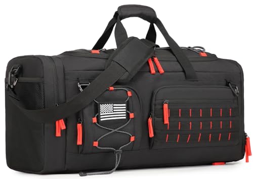 50L Tactical Gym Bag for Men and Women with Shoe & Laptop Compartment - color: Black+Red